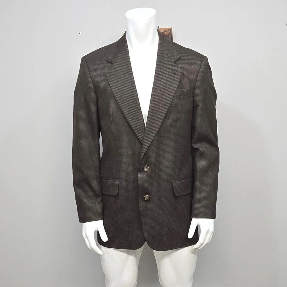 Oscar De La‎ Renta Wool Sport Coat Men 42L Brown Houndstooth Blazer Ivy Preppy